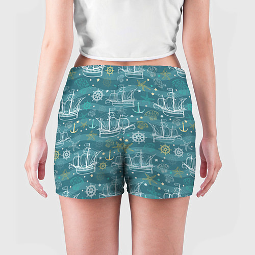 Женские шорты Парусники в море - паттерн / 3D-принт – фото 4