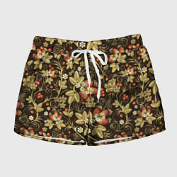 Шорты женские Хохлома роспись клубника, цвет: 3D-принт