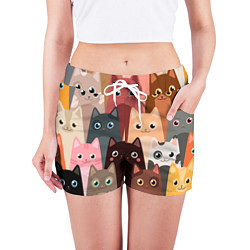 Шорты женские Котики мультяшные, цвет: 3D-принт — фото 2