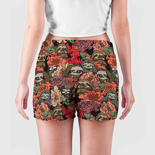 Женские шорты Ленивец & Цветочки / 3D-принт – фото 4