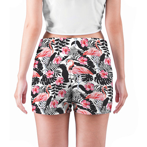 Женские шорты Фламинго и попугаи / 3D-принт – фото 4