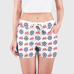 Шорты женские Корабли и штурвалы, цвет: 3D-принт — фото 2