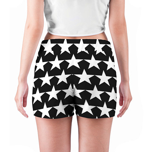 Женские шорты Белые звёзды на чёрном фоне 2 / 3D-принт – фото 4