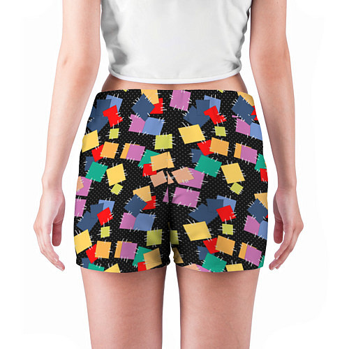 Женские шорты Заплатки на черном фоне / 3D-принт – фото 4