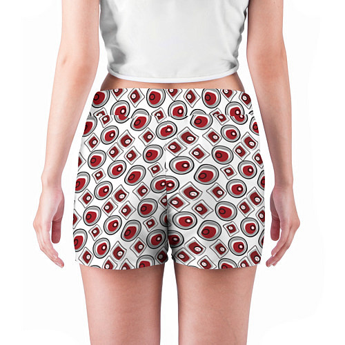 Женские шорты Красно черный узор на белом / 3D-принт – фото 4