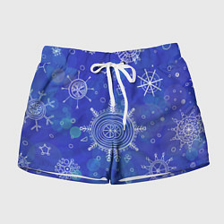 Женские шорты Белые простые снежинки на синем фоне