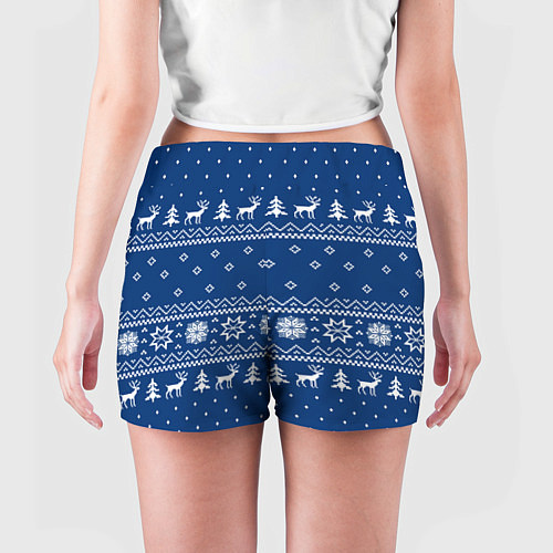 Женские шорты СИНИЙ СВИТЕР С ОЛЕНЯМИ, НОВЫЙ ГОД 2022 / 3D-принт – фото 4