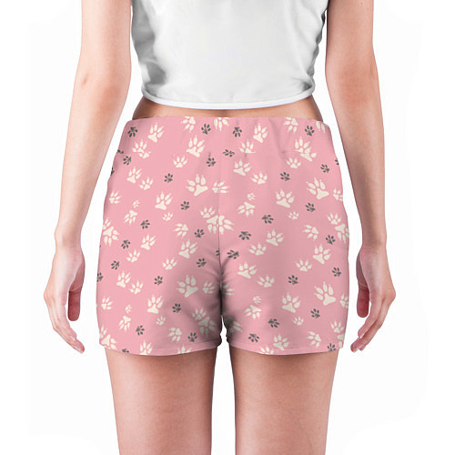 Женские шорты Розовый принт лапки / 3D-принт – фото 4
