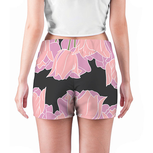 Женские шорты Розовые цветы-кристаллы / 3D-принт – фото 4