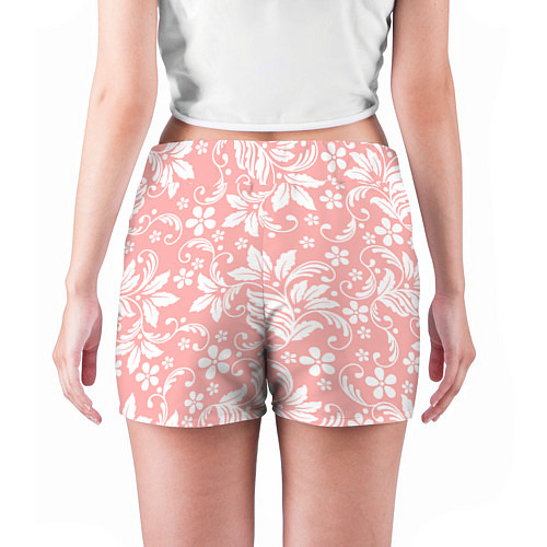 Женские шорты Белый цветочный узор / 3D-принт – фото 4