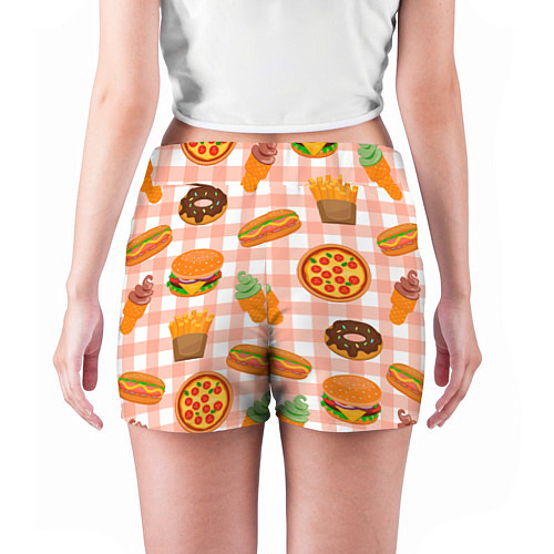 Женские шорты PIZZA DONUT BURGER FRIES ICE CREAM pattern / 3D-принт – фото 4