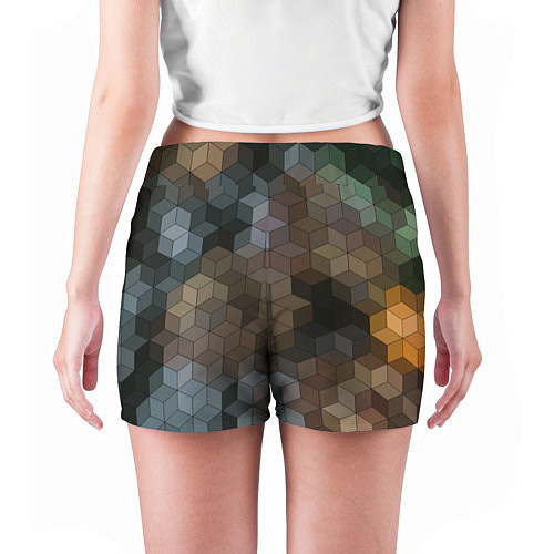 Женские шорты Геометрический 3D узор в серых и коричневых тонах / 3D-принт – фото 4