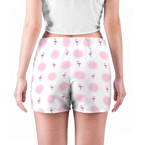 Женские шорты Фламинго и круги на белом фоне / 3D-принт – фото 4