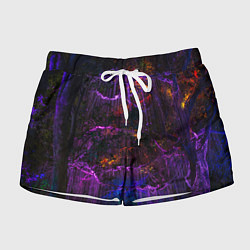 Шорты женские Неоновые лучи и листья - Фиолетовый, цвет: 3D-принт