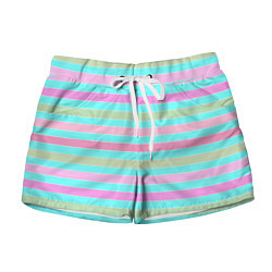 Шорты женские Pink turquoise stripes horizontal Полосатый узор, цвет: 3D-принт