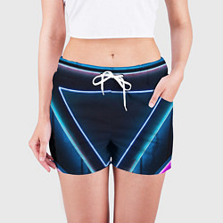 Шорты женские Неоновые фигуры во тьме - Голубой, цвет: 3D-принт — фото 2