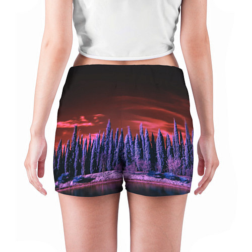 Женские шорты Абстрактный фиолетовый лес и тёмная река / 3D-принт – фото 4
