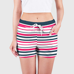 Шорты женские Красные и синие полосы на белом, цвет: 3D-принт — фото 2