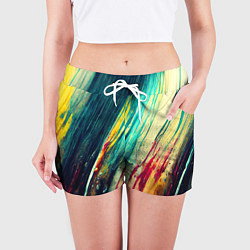 Шорты женские Темные и яркие потеки краски, цвет: 3D-принт — фото 2