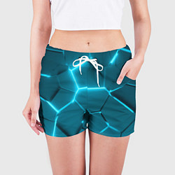 Шорты женские Ледяные неоновые геометрические плиты, цвет: 3D-принт — фото 2