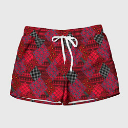 Шорты женские Красный лоскутный узор пэчворк, цвет: 3D-принт