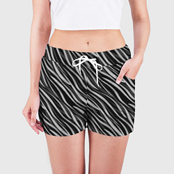 Шорты женские Полосатый черно-серый узор Зебра, цвет: 3D-принт — фото 2