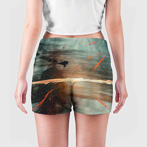 Женские шорты Светло-синий абстрактный фон и брызки красок / 3D-принт – фото 4