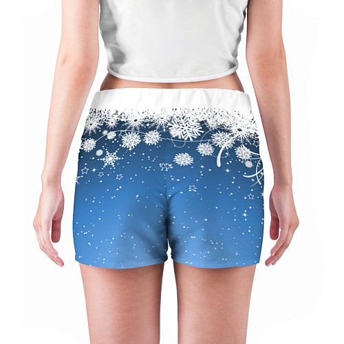 Женские шорты Снежный узор на синем фоне / 3D-принт – фото 4
