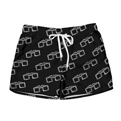 Шорты женские Модные очки черно-белый узор, цвет: 3D-принт