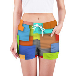 Шорты женские Разноцветные кубы, цвет: 3D-принт — фото 2