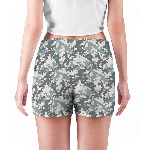 Женские шорты Камуфляж серый пиксель / 3D-принт – фото 4