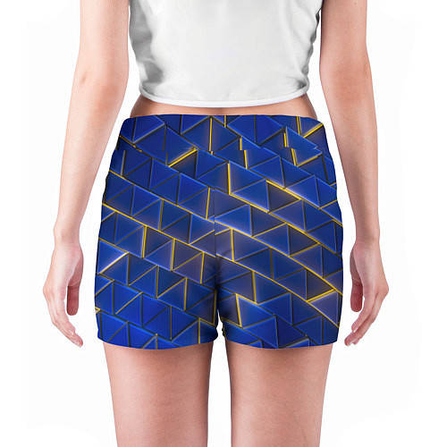 Женские шорты Синие треугольники и жёлтый свет / 3D-принт – фото 4