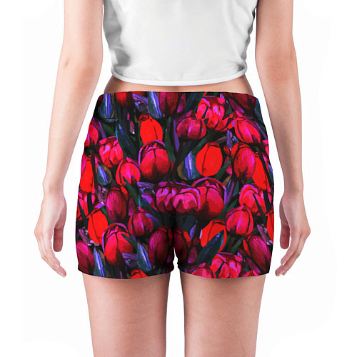 Женские шорты Тюльпаны - поле красных цветов / 3D-принт – фото 4