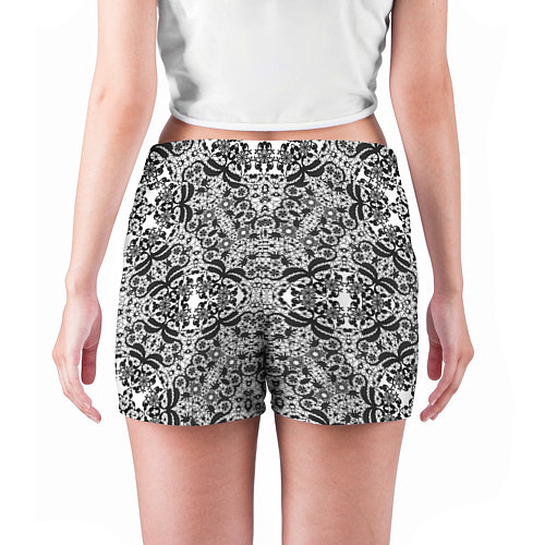 Женские шорты Черно-белый ажурный кружевной узор / 3D-принт – фото 4