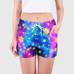 Шорты женские Снежинки и звезды - яркие цвета, цвет: 3D-принт — фото 2