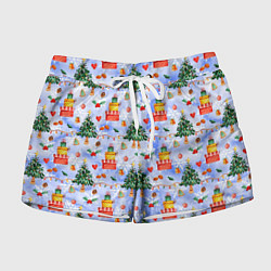 Шорты женские Новый год - елки и подарки, цвет: 3D-принт