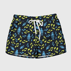 Шорты женские Микрофон и ноты, цвет: 3D-принт