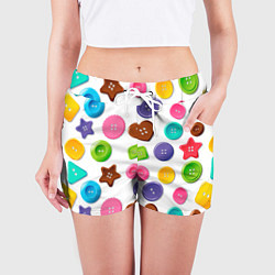 Шорты женские Разноцветные пуговицы - паттерн, цвет: 3D-принт — фото 2