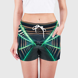 Шорты женские Неоновые фонари на космическом коридоре, цвет: 3D-принт — фото 2