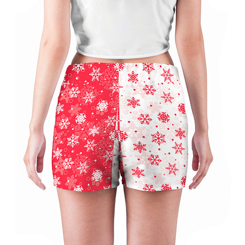 Женские шорты Снежинки красно-белые / 3D-принт – фото 4