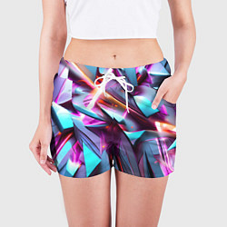 Шорты женские Осколки голубовато-металлические, цвет: 3D-принт — фото 2