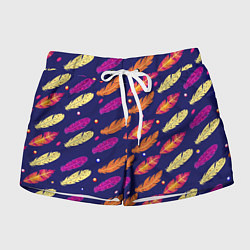 Шорты женские Перья и бусы, цвет: 3D-принт