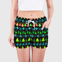 Шорты женские Узор с ёлками и оленями, цвет: 3D-принт — фото 2