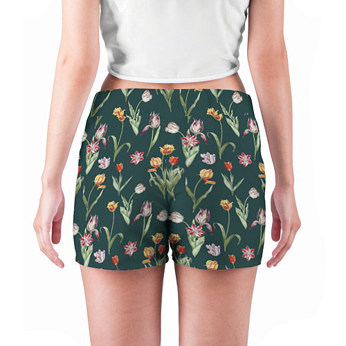 Женские шорты Тюльпаны на зеленом фоне / 3D-принт – фото 4