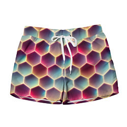 Шорты женские Неоновый гексагон, цвет: 3D-принт