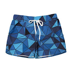 Шорты женские Синие треугольники, абстракт, цвет: 3D-принт