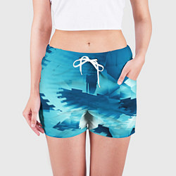 Шорты женские Абстрактные светло-синие кубы и другие фигуры, цвет: 3D-принт — фото 2