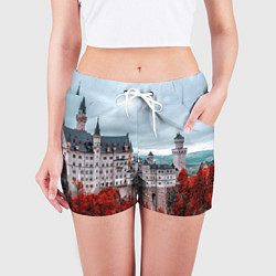 Шорты женские Замок в горах и красный лес, цвет: 3D-принт — фото 2