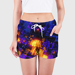 Шорты женские Фиолетовая и оранжевая схема, цвет: 3D-принт — фото 2