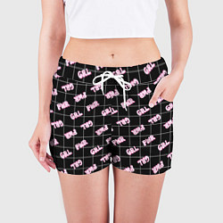 Шорты женские Girl power - черный в клетку, цвет: 3D-принт — фото 2